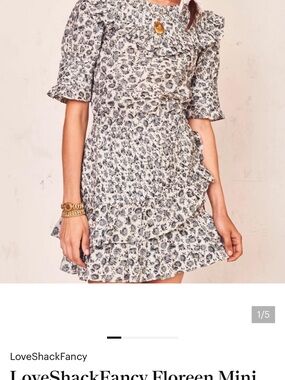 LoveShackFancy Floral Ruffle Mini Dress in Cream and Grey